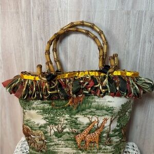 Safari-Themed Tote Bag with Bamboo Handles Handmade